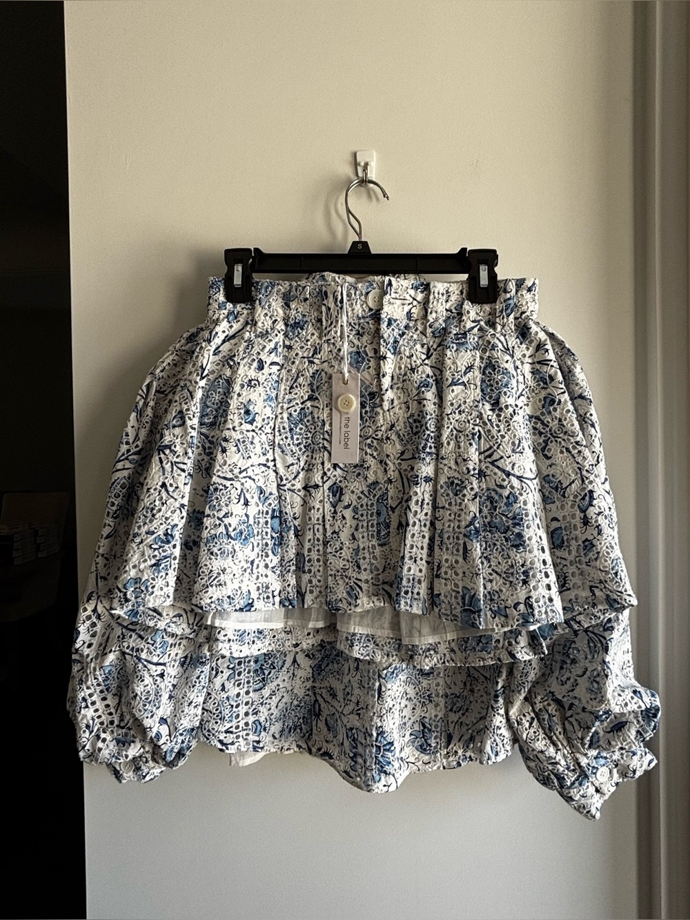 Blue & White Printed Off-Shoulder Ruffle Top and skirt